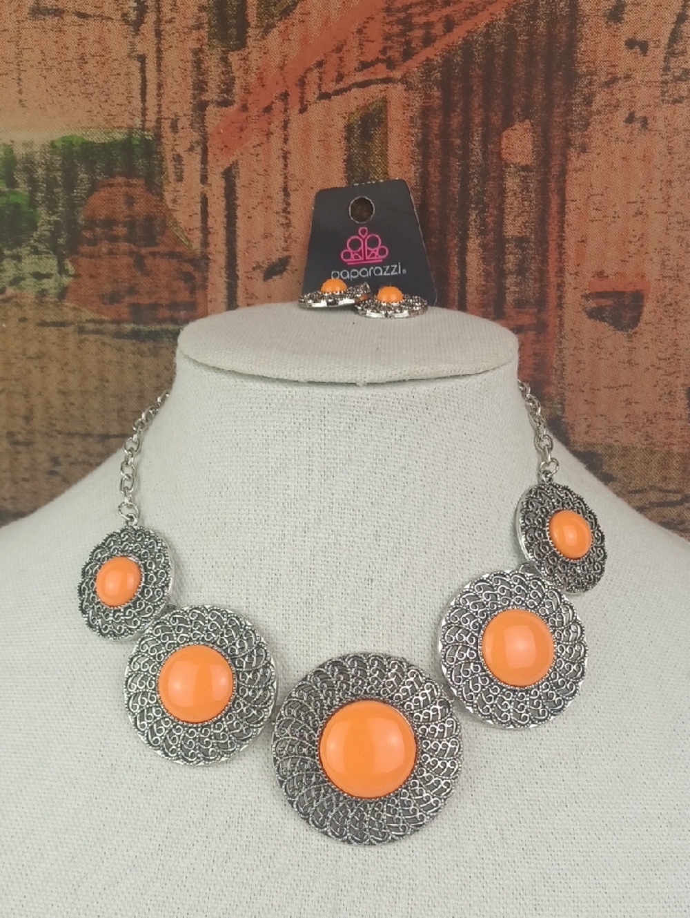 Southwest Boho Tangerine Stone Concho Silver Chain Choker Necklace
